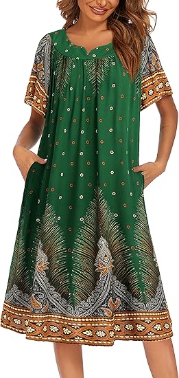 Ekouaer Womens Nightgown Short Sleeve House Dress with Pockets-Floral Print Mumu Dress