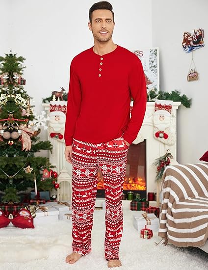 Ekouaer Family Christmas Pajamas Matching Sets Womens Mens Pjs Long Sleeve Sleepwear Holiday Lounge Sets