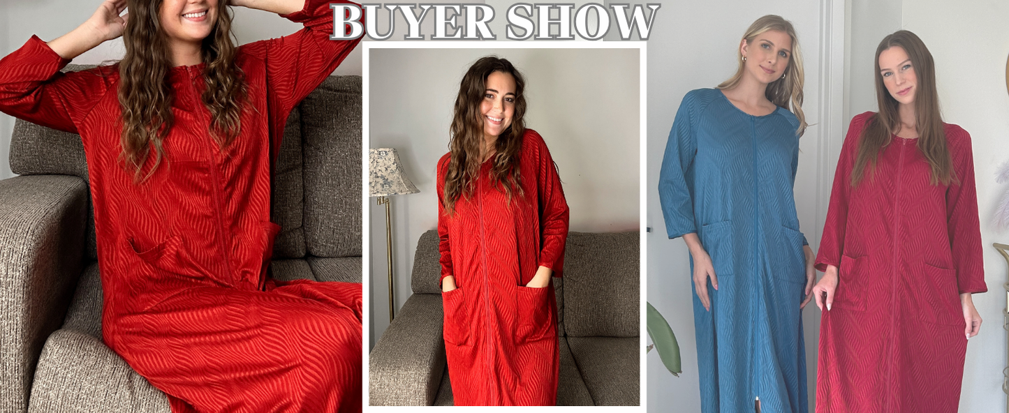 Ekouaer Zipper Robes for Women Ribbed Knit Bathrobe Lightweight Full Length Loungewear with Pockets