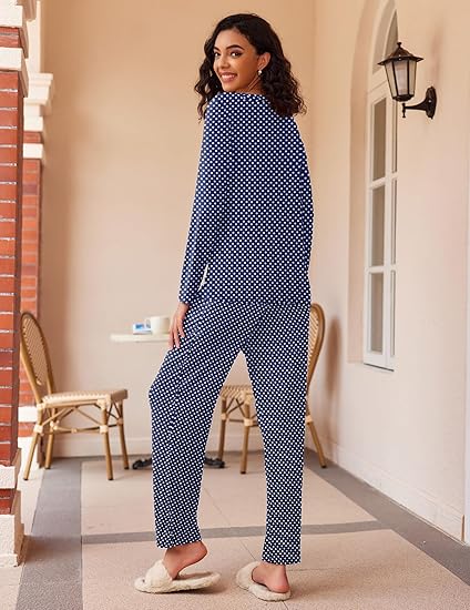 Ekouaer 2 Pack Women's Pajama Set Long Sleeve Top with Jogger Pants Lounge Sets Sleepwear Loungewear with Pockets