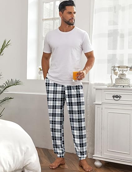 Ekouaer Men's Pajama Pants, Lightweight Loungewear, Comfy Jogger Sleep Pant Long Pj Bottoms with Drawstring & Pockets