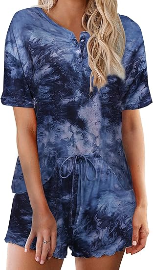 Ekouaer Tie Dye Pajamas Set Womens Loungewear Sleepwear 2 Piece PJ Sets