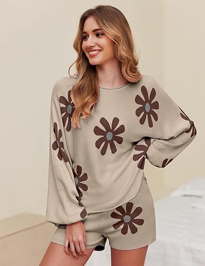 Ekouaer Knit Pajamas Set for Women Lounge Wear Sets Long Sleeve Sweatsuit Matching 2 Piece Outfits Casual Sweater Sets