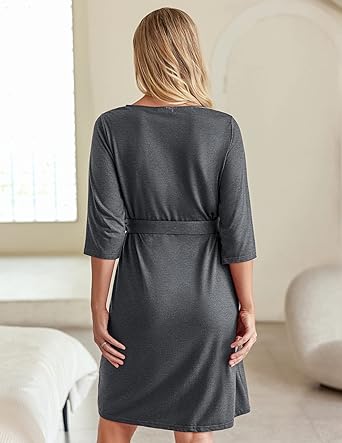 Ekouaer Maternity Robe Nursing Robes for Hospital Labor Delivery V Neck Pregnancy Bathrobe Womens Postpartum Nightgown