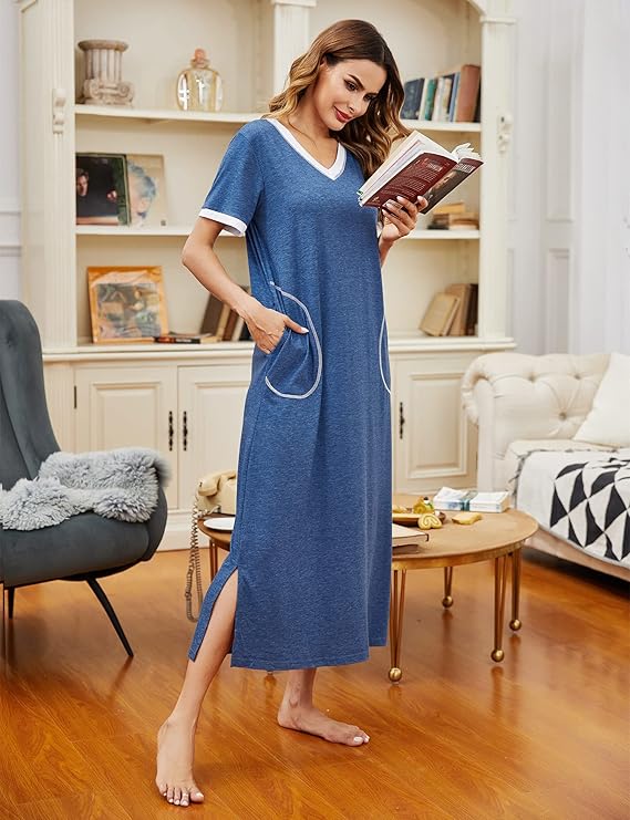 Ekouaer Women's Full Length Short Sleeve Nightgown
