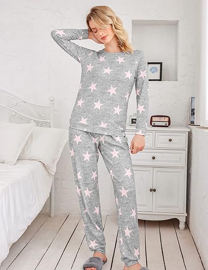 Ekouaer Womens Jogger Pajama Sets Long Sleeve Sleepwear Round Neck Nightwear Soft Pjs Lounge Sets with Pockets