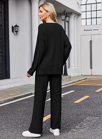 Ekouaer Womens Pajama Sets Fuzzy Fleece Sleepwear Long Sleeve Pjs 2 Piece Lounge Set Fall Outfits Sweater Nightwear