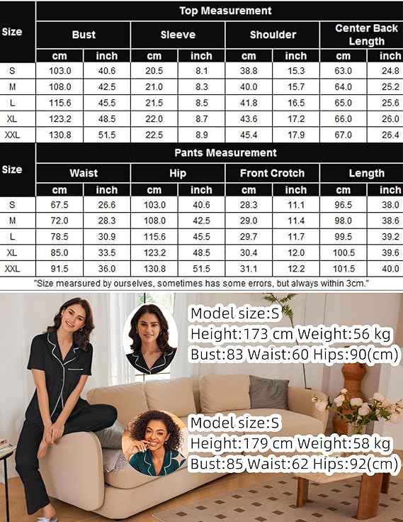Ekouaer Women Pajamas Set Button Down Sleepwear Short Sleeve Nightwear with Long Pants Soft Pjs Set