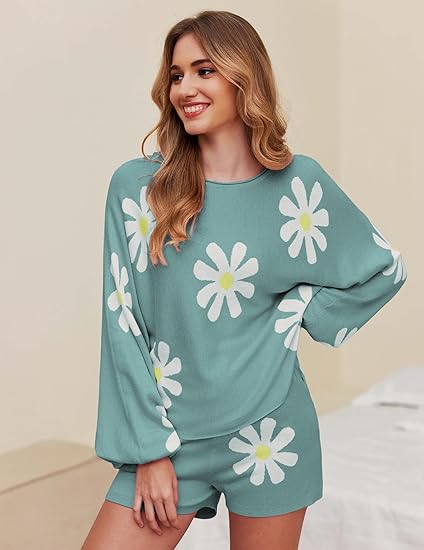 Ekouaer Knit Pajamas Set for Women Lounge Wear Sets Long Sleeve Sweatsuit Matching 2 Piece Outfits Casual Sweater Sets