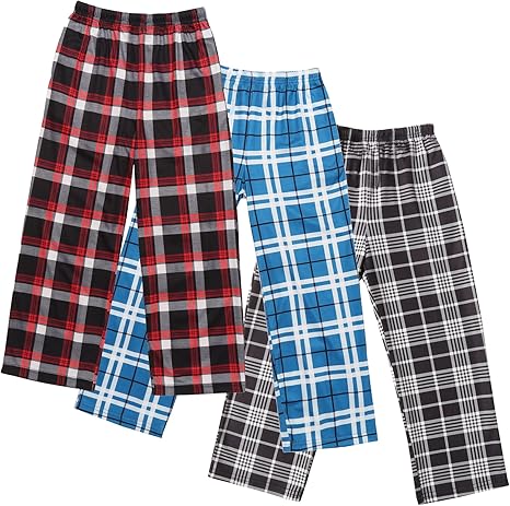 Ekouaer Boys Pajama 3 Pack Sleep Pants - Soft Elastic Waist Kids Plaid Lounge Bottoms With 2 Pockets