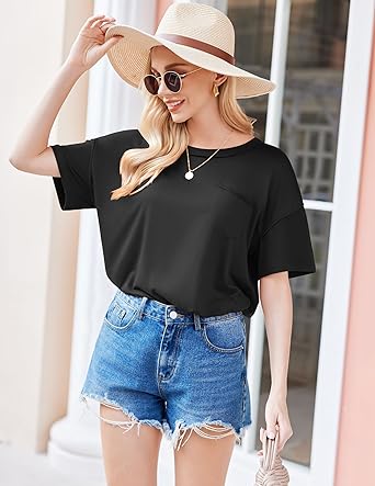 Ekouaer Women's 2 Piece Pajama Sets Short Sleeve Lounge Sets Soft Round Neck Top and Shorts Sleepwear