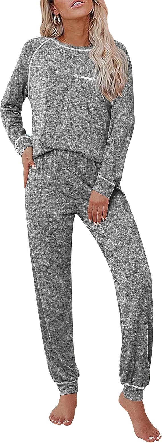 Ekouaer Pajamas Set for Women Soft Comfy Pjs Sets Long Sleeve Sleepwear Loungewear