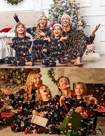 Ekouaer Family Christmas Pajamas Matching Sets Womens Mens Pjs Long Sleeve Sleepwear Holiday Lounge Sets