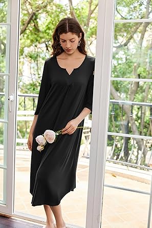 Ekouaer Long Nightgown for Women 3/4 Sleeves Nightshirt Maxi Sleep Dress Loungewear Full Length Sleepwear