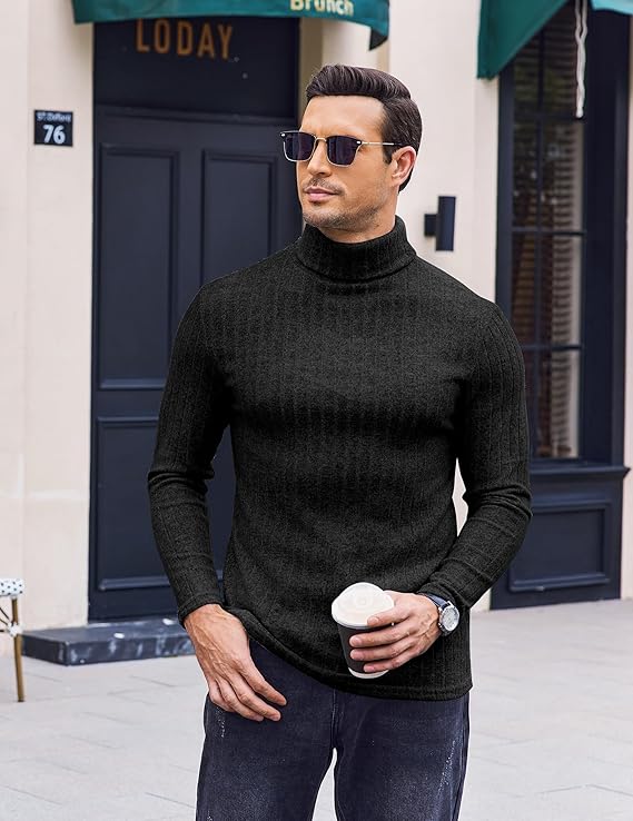 Ekouaer Mens Thermal Top Base Layers Turtleneck Long Sleeve Slim Fit Jumper Fall Winter Thermal Underwear Ribbed Lightweight