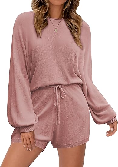 Ekouaer Knit Pajamas Set for Women Lounge Wear Sets Long Sleeve Sweatsuit Matching 2 Piece Outfits Casual Sweater Sets