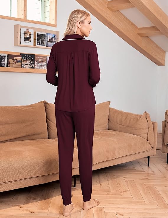 Ekouaer Pajamas Set Long Sleeve Sleepwear Womens Button Down Nightwear Soft Pj Loungewear with Pockets
