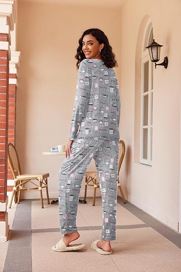 Ekouaer 2 Pack Women's Pajama Set Long Sleeve Top with Jogger Pants Lounge Sets Sleepwear Loungewear with Pockets