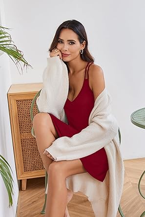 Ekouaer Women's V Neck Sleeveless Nightgown