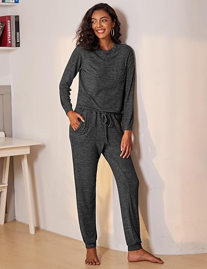 Ekouaer Womens Pajamas Set Long Sleeve Loungewear Soft Lounge Set Joggers with Pockets