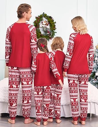 Ekouaer Christmas Pajamas for Family Long Sleeve Pjs Matching Sets with Plaid Pants Soft Sleepwear Loungewear