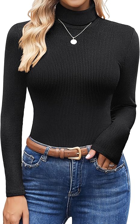 Ekouaer Women's Turtleneck Tops Ribbed Pullover Sweater Long Sleeves Shirts Midweight Thermal Underwear Blouse