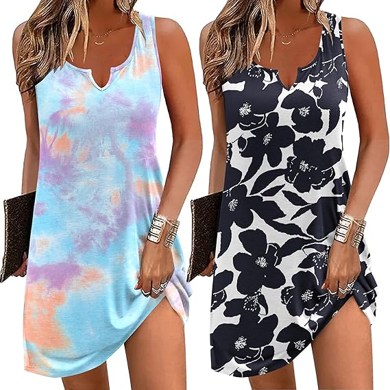 Ekouaer 2 Pack Nightgowns for Women Sleeveless Sleep Dress Tank Sleepshirt Chemise V Neck Sleepwear