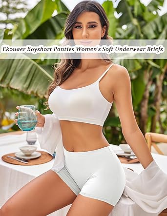 Ekouaer Boyshort Panties Women's Soft Underwear Briefs Invisible Hipster 3 Pack Seamless Boxer Brief Panties