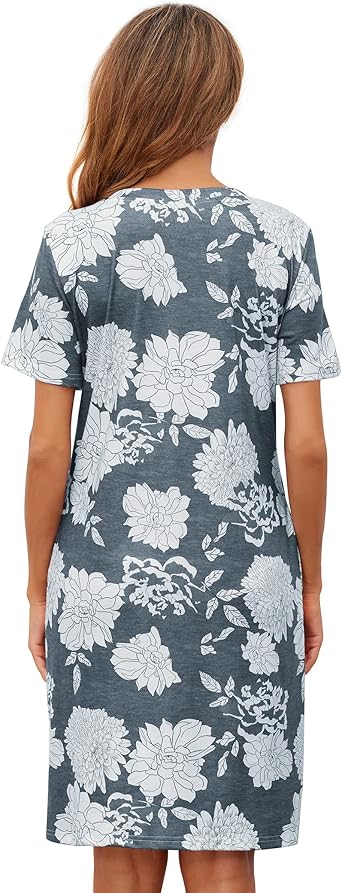 Ekouaer Nursing Nightgown Striped Women Short Sleeve Breastfeeding Sleep Dress Maternity Delivery/Labor Gown Floral Grey