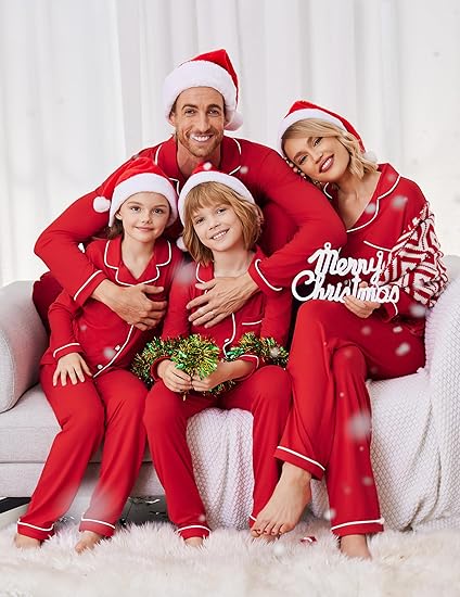Ekouaer Christmas Family Matching Pajamas Long Sleeve Button Down Pj Set Festival Party Sleepwear