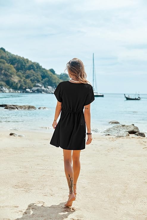 Ekouaer Women's Cover Ups Casual Swimsuit Coverups Flowy Tie Waist Beach Cover Up Dress