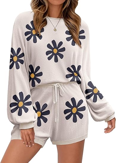 Ekouaer Knit Pajamas Set for Women Lounge Wear Sets Long Sleeve Sweatsuit Matching 2 Piece Outfits Casual Sweater Sets