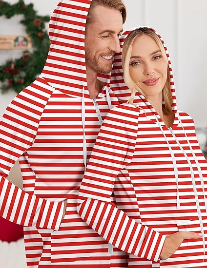 Ekouaer Christmas Onesies for Women Zipper Hooded Onesie Pajamas Adult Soft One Piece Pajama with Pockets