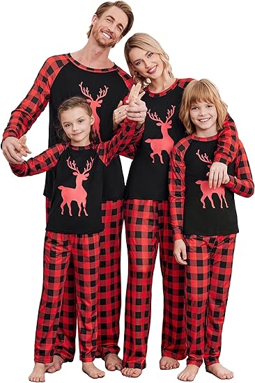 Ekouaer Christmas Pajamas for Family Matching Sets Long Sleeve Xmas Pj Set Soft Holiday Sleepwear