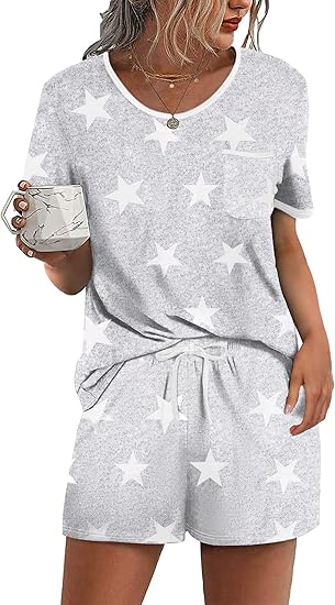 Ekouaer Womens Pajama Sets 2 Piece Soft Short Sleeve Top and Shorts Sleepwear Round Neck Pjs Lounge Set with Pockets