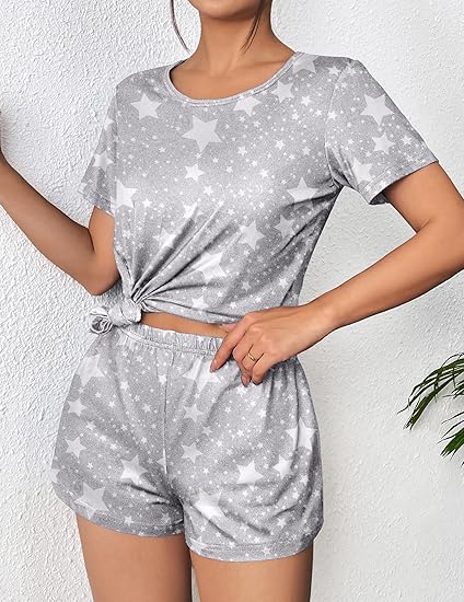 Ekouaer Women's Pajama Sets Short Sleeve Pjs 2 Piece Top and Shorts Sleepwear Comfy Soft Lounge Sets with Pockets