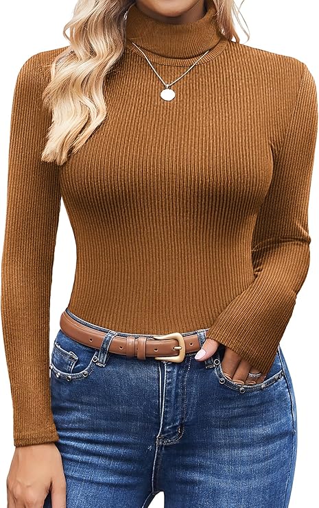Ekouaer Women's Turtleneck Tops Ribbed Pullover Sweater Long Sleeves Shirts Midweight Thermal Underwear Blouse