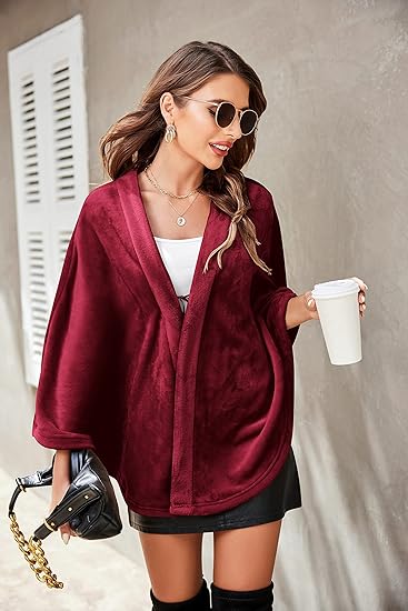 Ekouaer Flannel Faux Poncho for Women Lightweigh Blanket Warm TV Shawl Winter Coat Sweater Cape