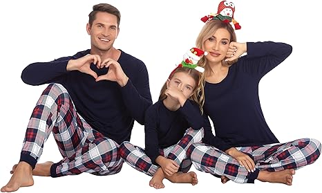 Ekouaer Family Matching Pajamas Christmas Sleepwear Long Sleeve Shirt with Plaid Pants Soft Loungewear Pjs Set