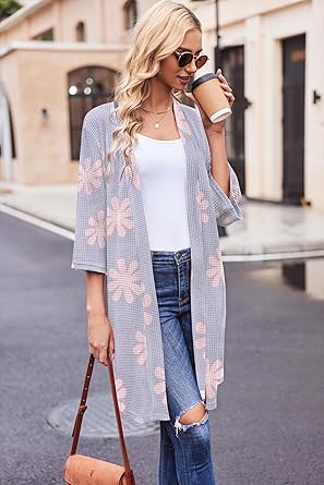 Ekouaer Robes for Women Waffle Knit Bathrobe Soft Lightweight Knee Length Loungewear