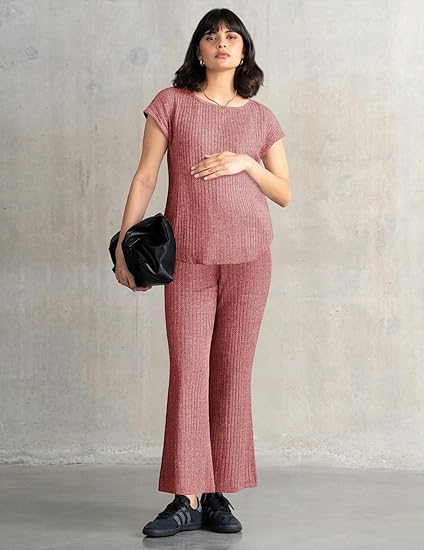 Ekouaer 2 Piece Lounge Sets for Women Matching Summer Outfits Casual Ribbed Knit Cap Sleeve Wide Leg Pants Sets