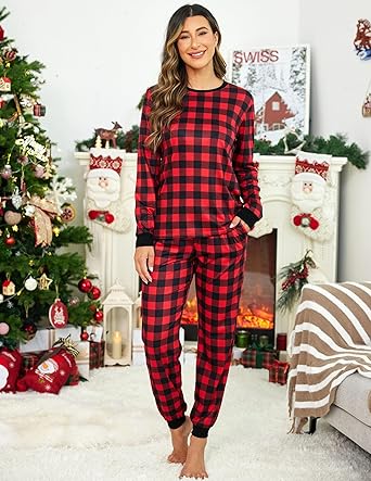 Ekouaer Family Christmas Pajamas Matching Sets Womens Mens Pjs Long Sleeve Sleepwear Holiday Lounge Sets