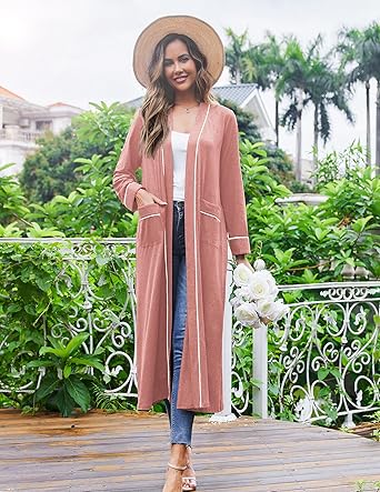 Ekouaer Women Robes Full Length Knit Bathrobe Lightweight Soft Sleepwear V-neck Casual Ladies Loungewear