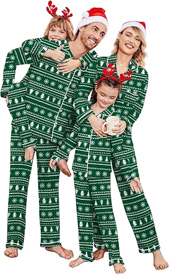 Ekouaer Christmas Family Matching Pajamas Long Sleeve Button Down Pj Set Festival Party Sleepwear