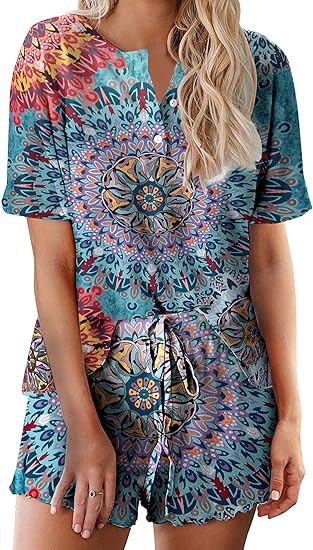 Ekouaer Tie Dye Pajamas Set Womens Loungewear Sleepwear 2 Piece PJ Sets