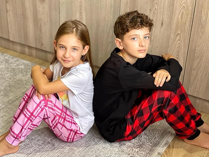 Ekouaer Boys Jogger Pajama Pants Long Plaid Pj Pants Elastic Waistband Lounge Pants with Pockets