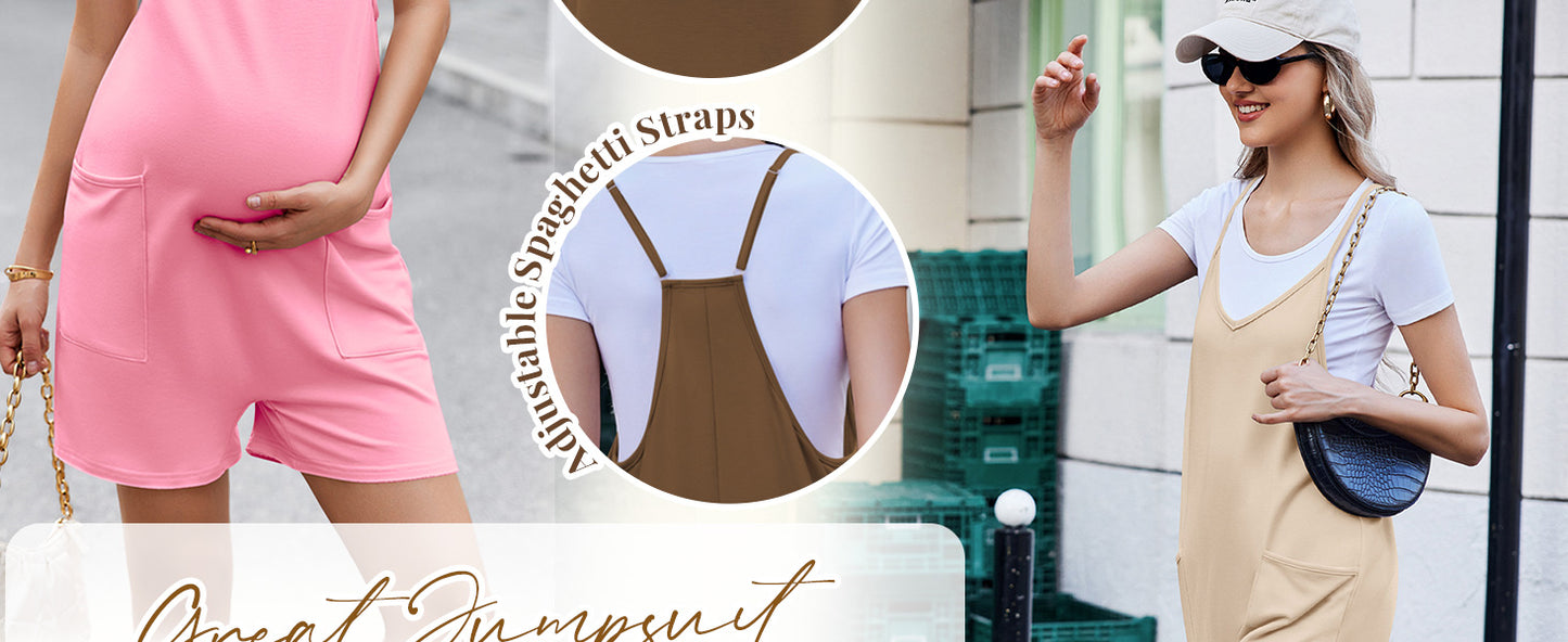 Ekouaer Womens Summer Casual Sleeveless Rompers Loose Spaghetti Strap Shorts Overalls Outfits 2025 Jumpsuits With Pockets