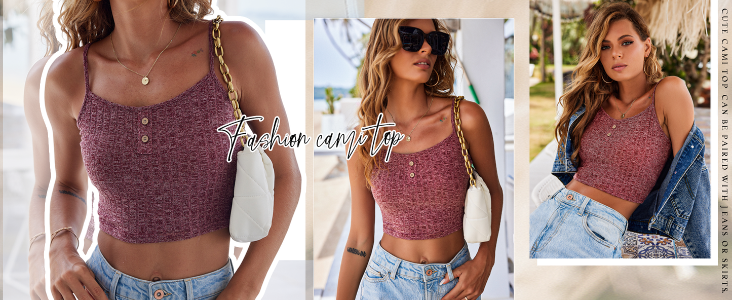 Ekouaer 3 Sets for Women Ribbed Pajamas Crop Cami Top and Shorts Pjs Casual Sleeveless Button Lounge Set Sleepwear