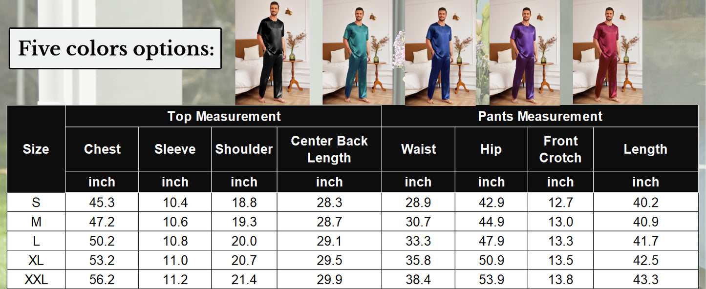 Ekouaer Mens Silk Satin Pajama Set Short Sleeve Sleepwear Silky Loungewear with Long Pants