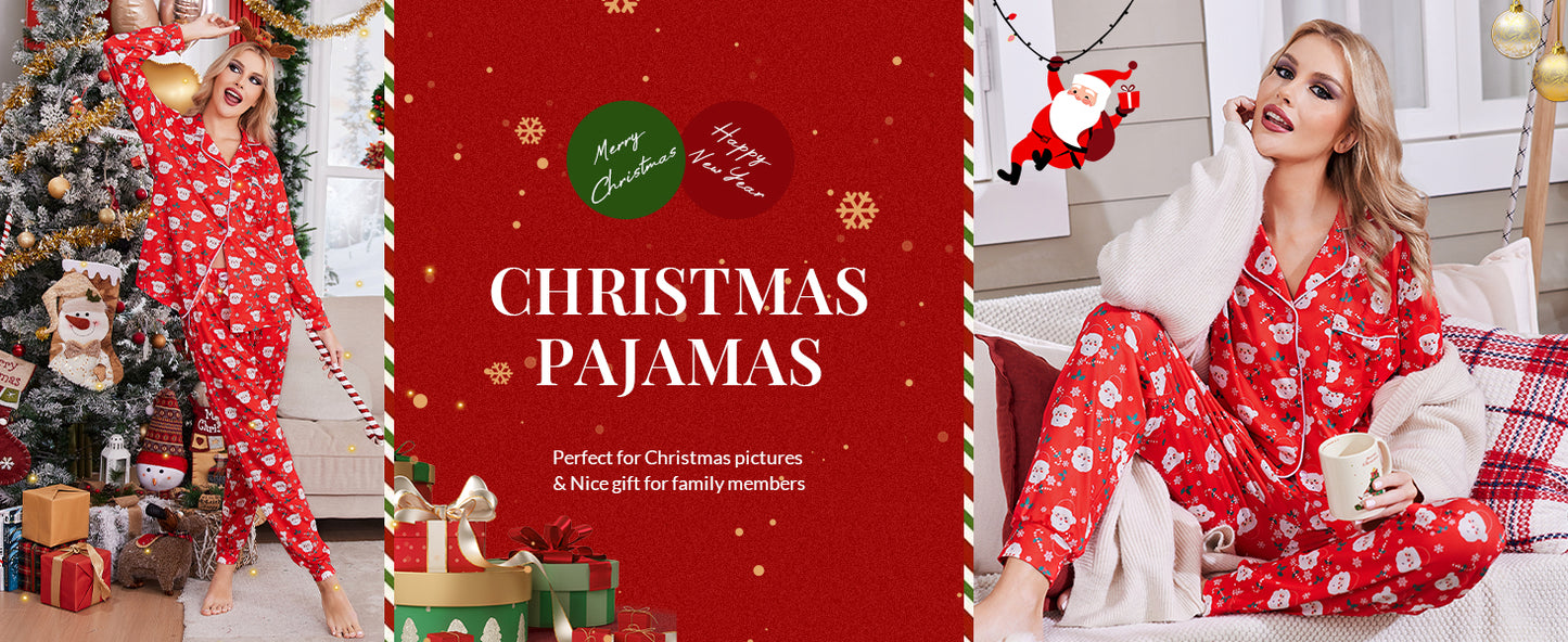 Ekouaer Pajamas Set Long Sleeve Sleepwear Womens Button Down Nightwear Soft Pj Loungewear with Pockets